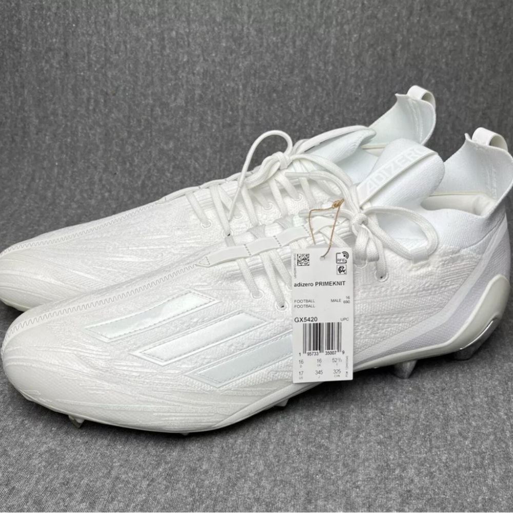 Adidas Adizero PRIMEKNIT Football Cleats Size 17 In White/Silver Metallic